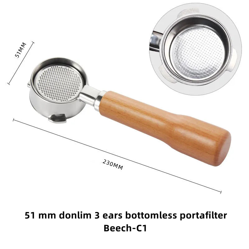 51mm 2 Spout 3 Ears Stainless Steel Coffee Portafilter Filter Holder for Donlim/Petrus/maxim/Derlla