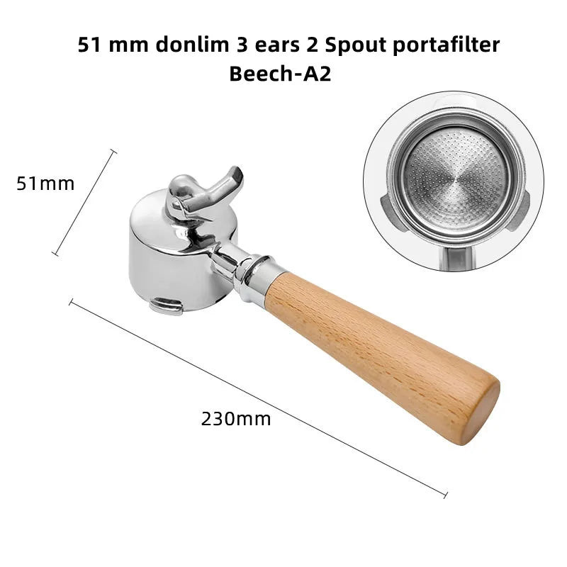 51mm 2 Spout 3 Ears Stainless Steel Coffee Portafilter Filter Holder for Donlim/Petrus/maxim/Derlla